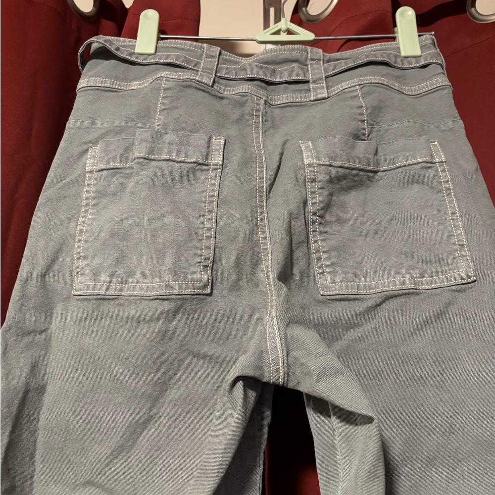 Anthropologie Blue Grey Contrast Stitch Belted Utility Pants
